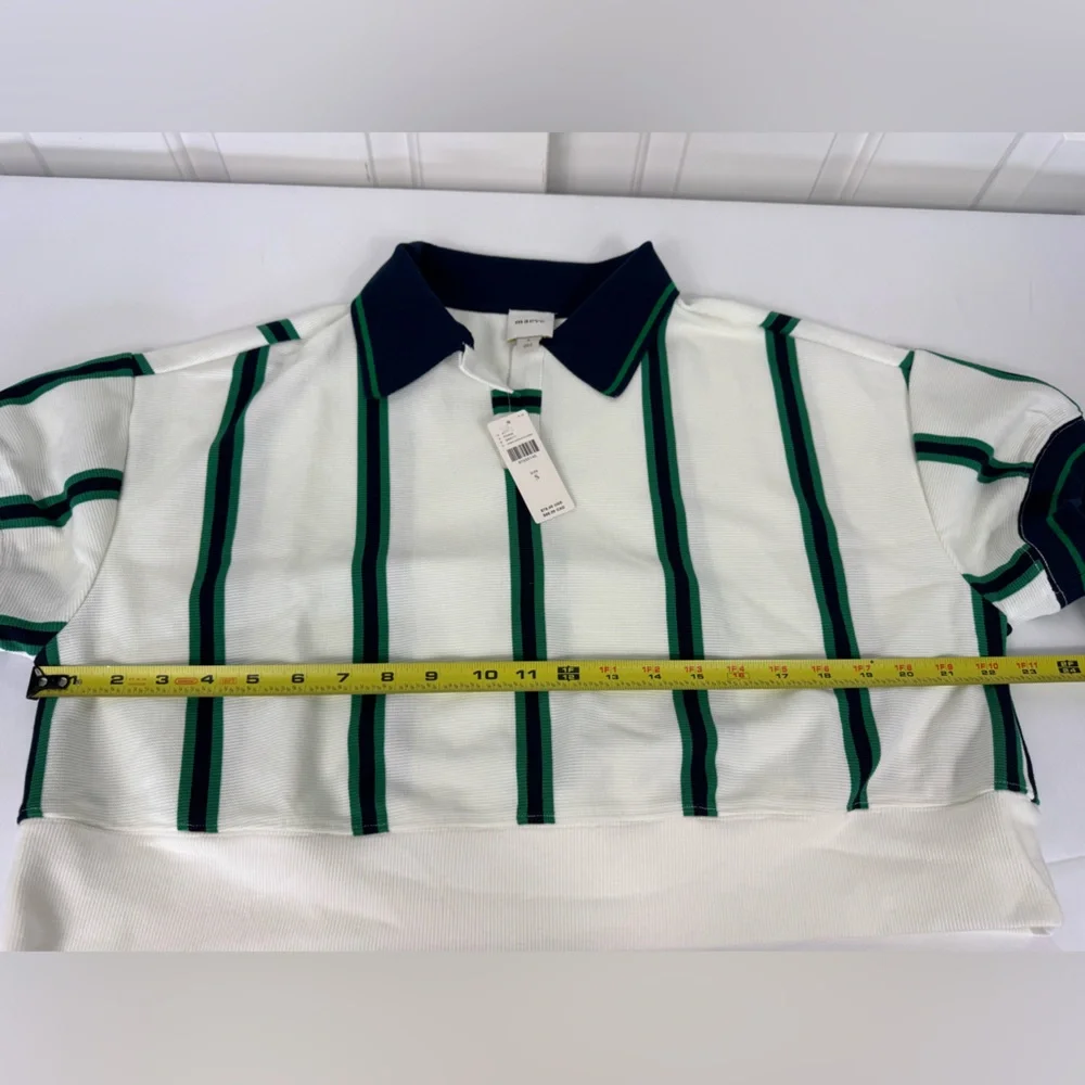 Maeve White, Green, Navy Striped Crop Polo Top‎ Women’s Size Small New With Tags - Picture 5 of 7